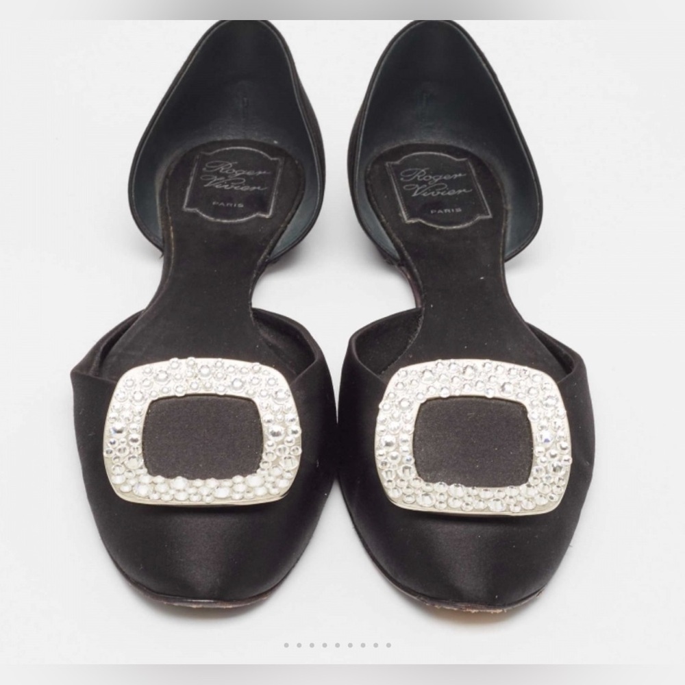 Roger Vivier Black Flats with Silver Buckle